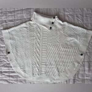 Talbots Cream Patchwork Cableknit Lambswool Blend Mock/ Turtle Neck Poncho-Large